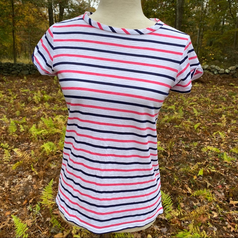 JOULES TOP TEE CAP SLEEVE WHITE PINK BLUE STRIPE Size 4